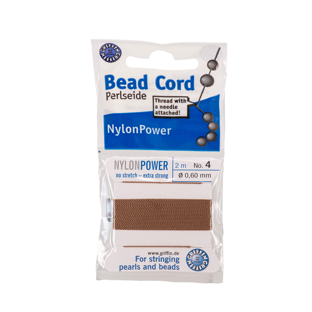 Hilo Nylon Para Perla con Aguja .60mm Beige