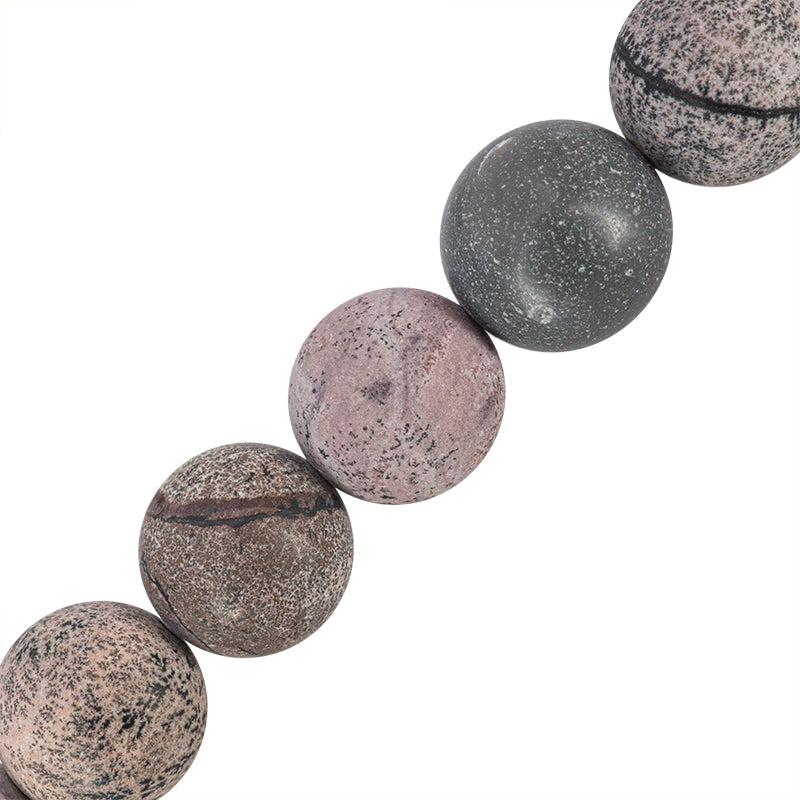 Jasper Esfera 10.5mm Gris con Rosa Mate
