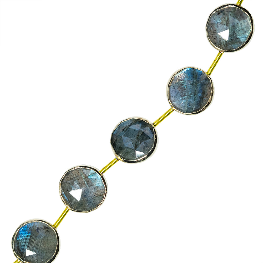PF Labradorita Luneta Facetada con Bisel de Plata 11-12mm Gris