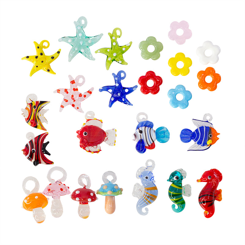 Murano de Vidrio Pez Caballo de Mar Hongo y Flor 20x15mm Varios Colores