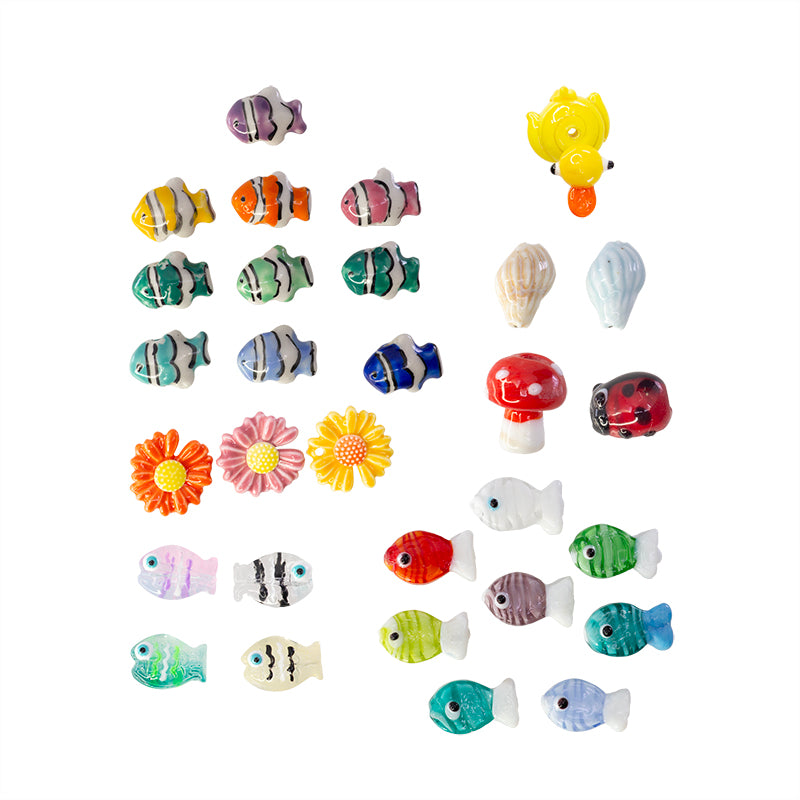 Murano de Vidrio Pez Hongo Cereza Girasol Caracol y Pato 18x15mm Varios Colores