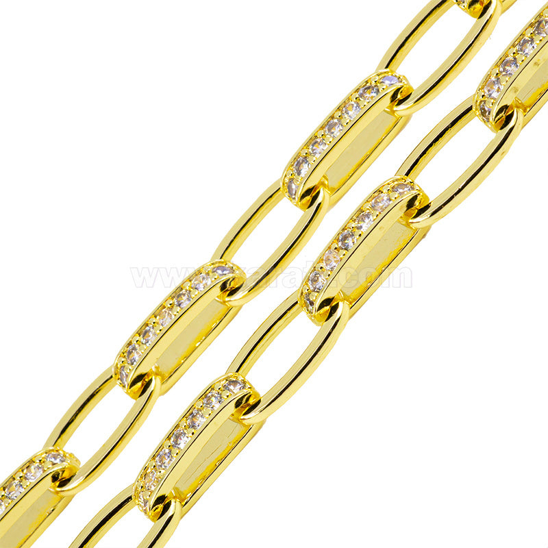 Collar Chapa Oval con Circonia 40cm Dorado