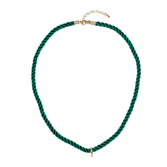 Collar Cordón Trenzado con Pasacadena y Extencion Verde