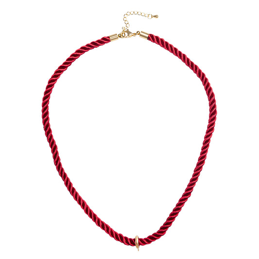 Collar Cordón Trenzado con Pasacadena y Extencion Rojo
