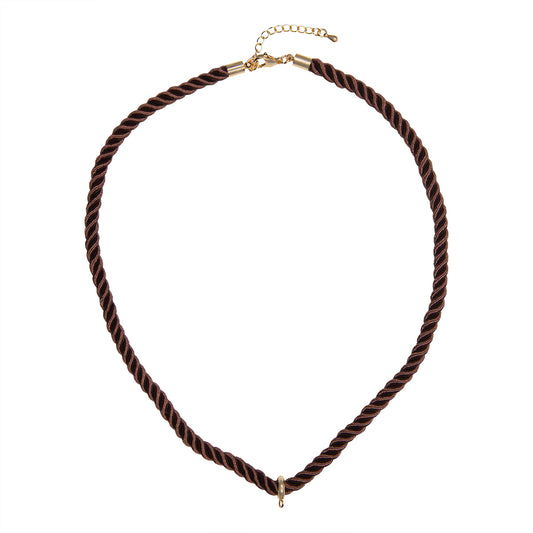 Collar Cordón Trenzado con Pasacadena y Extencion Cafe