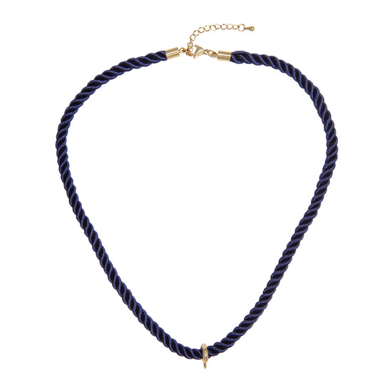 Collar Cordón Trenzado con Pasacadena y Extencion Azul Marino