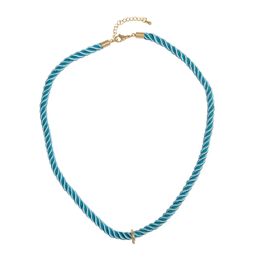 Collar Cordón Trenzado con Pasacadena y Extencion Azul