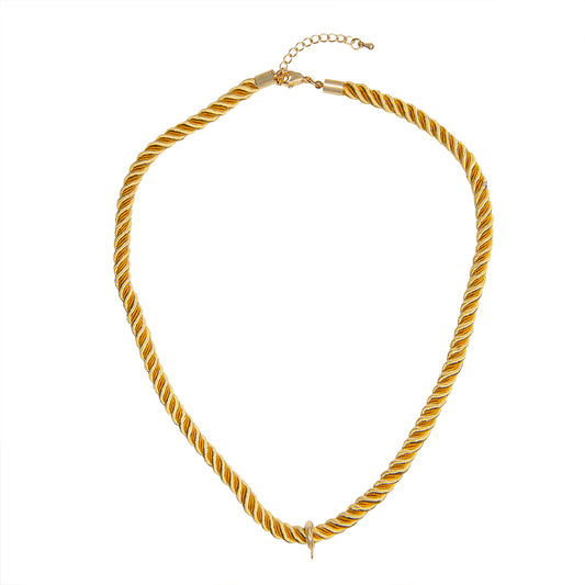 Collar Cordón Trenzado con Pasacadena y Extencion Amarillo