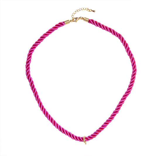 Collar Cordón Trenzado con Pasacadena y Extencion Rosa
