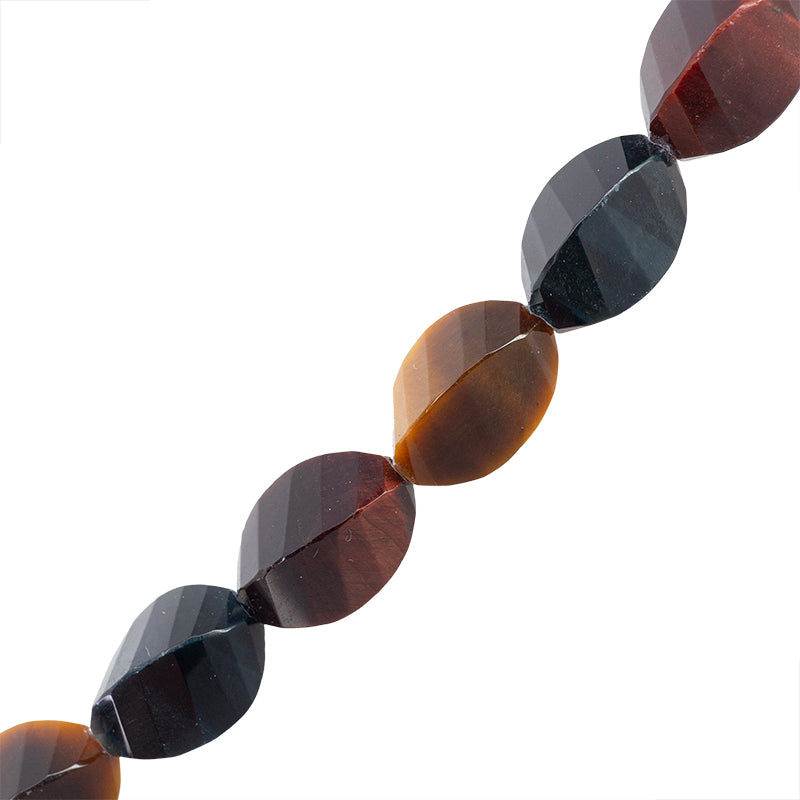 PF Ojo de Tigre Oval Facetado Girado Tres Colores 14x8mm Café
