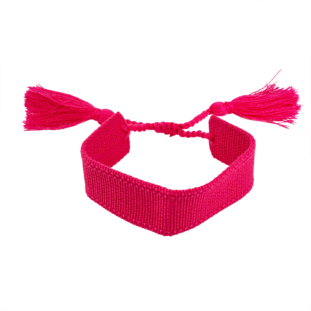 Pulsera Tejida con Motita Fucsia