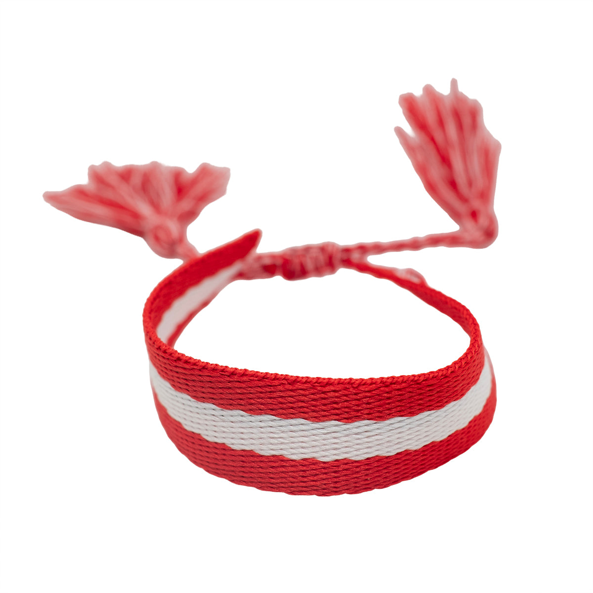 Pulsera Tejida con Motita Blanco con Rojo
