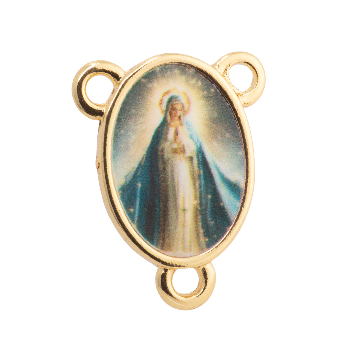 Conector Rosario Virgen con Impresión 17.5x13.5mm Dorado