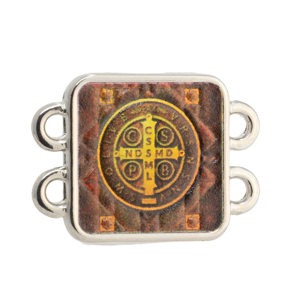 Conector Cuadrado 2 Argollas San Benito con Impresión 19x14mm Níquel