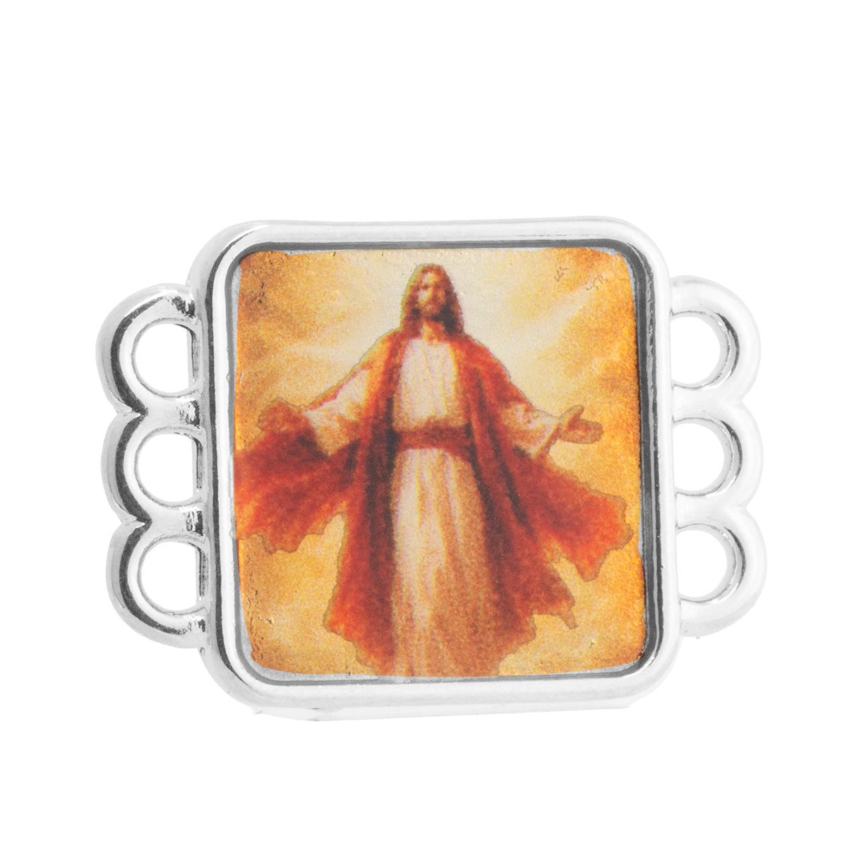 Conector Cuadrado 3 Argollas Jesús con Impresión 19x13.5mm Níquel