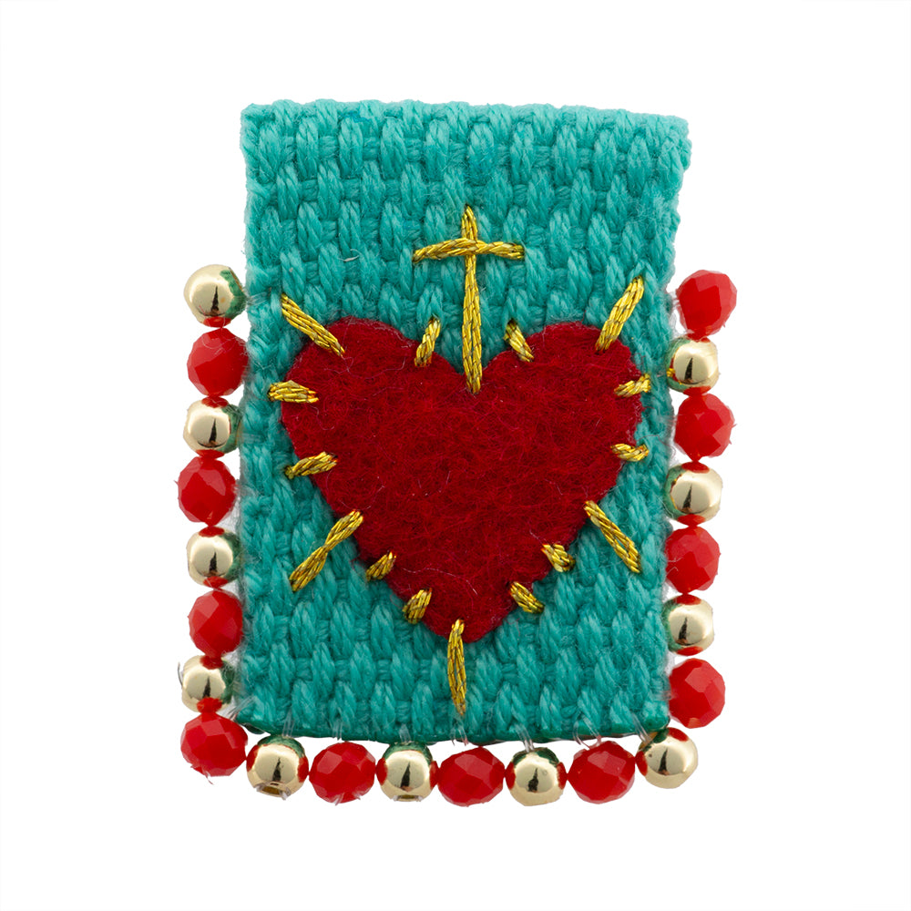 Separador Bordado Sagrado Corazón 25x33mm Verde