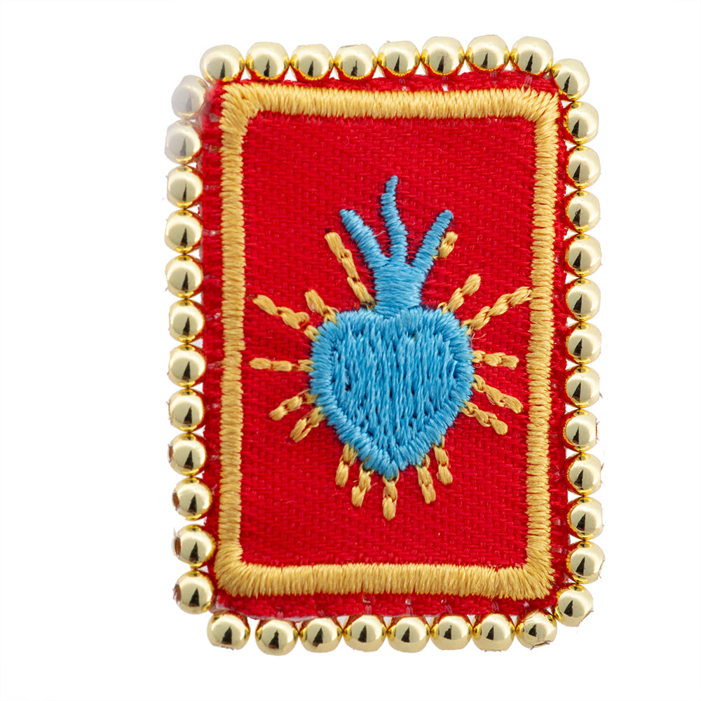 Separador Bordado Sagrado Corazón Azul 30x40mm Rojo
