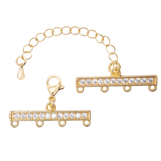 Terminal Para 4 Hilos con Circonia Extensión y Broche 29x9mm Dorado