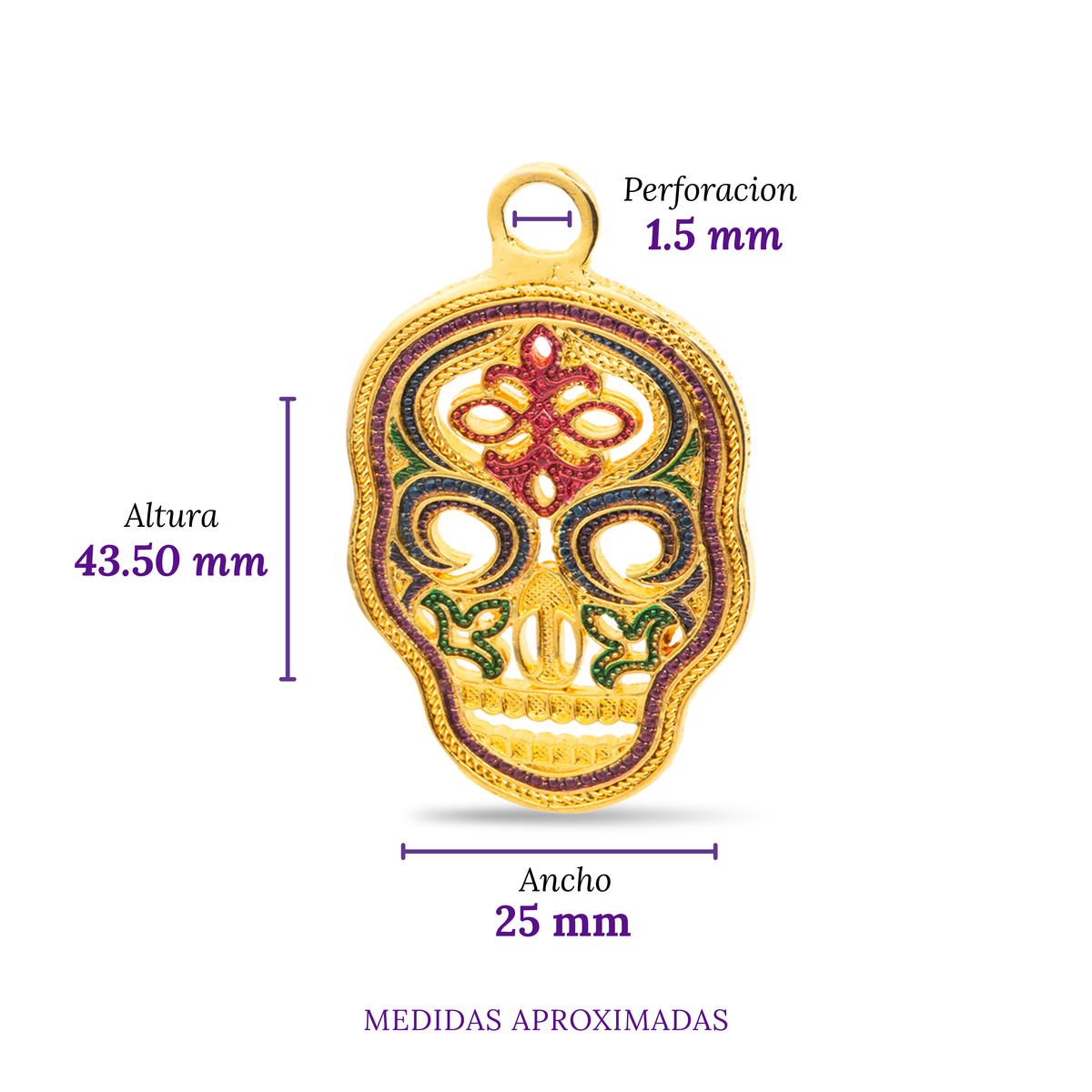 Dije Calavera con Impresión 43x26.5mm Dorado