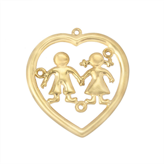 Dije Chapa Amor y Amistad Nino y Nina 48x44mm Dorado satinado
